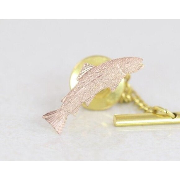 Unbranded Other - Mens 10k Rose Gold Fish Tie Tack Pin Lapel Pin Rainbow Trout Bass Salmon